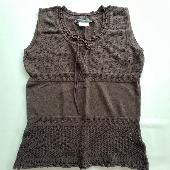 Bruno Manetti Women’s Size XS Brown Sleeveless Pointelle Knit Top Made in Italy - Picture 1 of 8